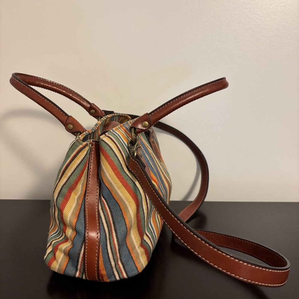 Fossil Multicolor Striped Canvas Fabric Brown Lea… - image 3